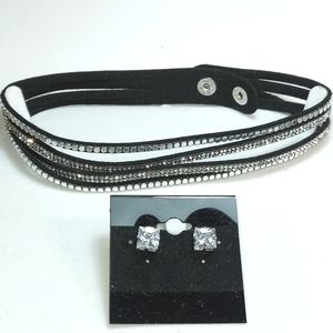 3 for $25- Velvet  & Diamante Choker & NWT Cubic Zirconia Stud Earrings